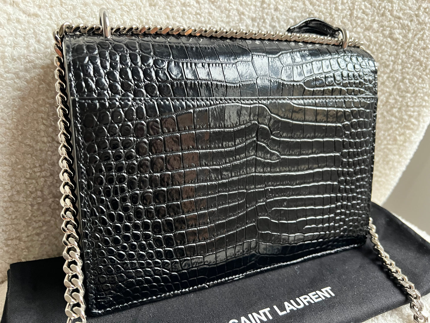 Yves Saint Laurent (YSL) Black Croc Medium Sunset with Silver Hardware (RRP £2,200)