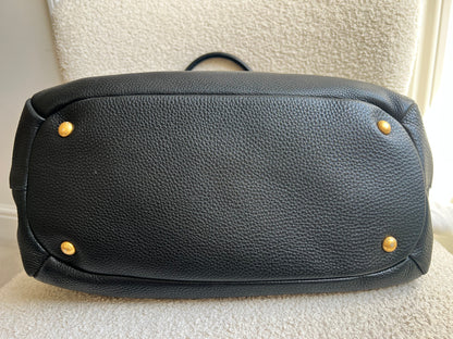 Prada Black Vitello Daino Leather Sacca 2 Manici Hobo Bag