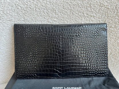 Yves Saint Laurent (YSL) Black Croc Uptown Pouch Clutch (RRP £580)