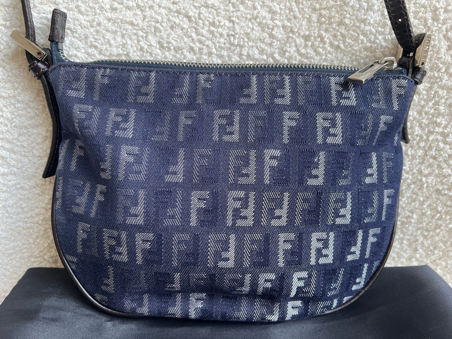 Fendi Denim Zucchino Canvas and Leather Shoulder Bag