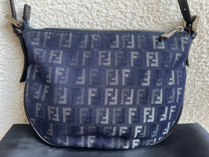 Fendi Denim Zucchino Canvas and Leather Shoulder Bag
