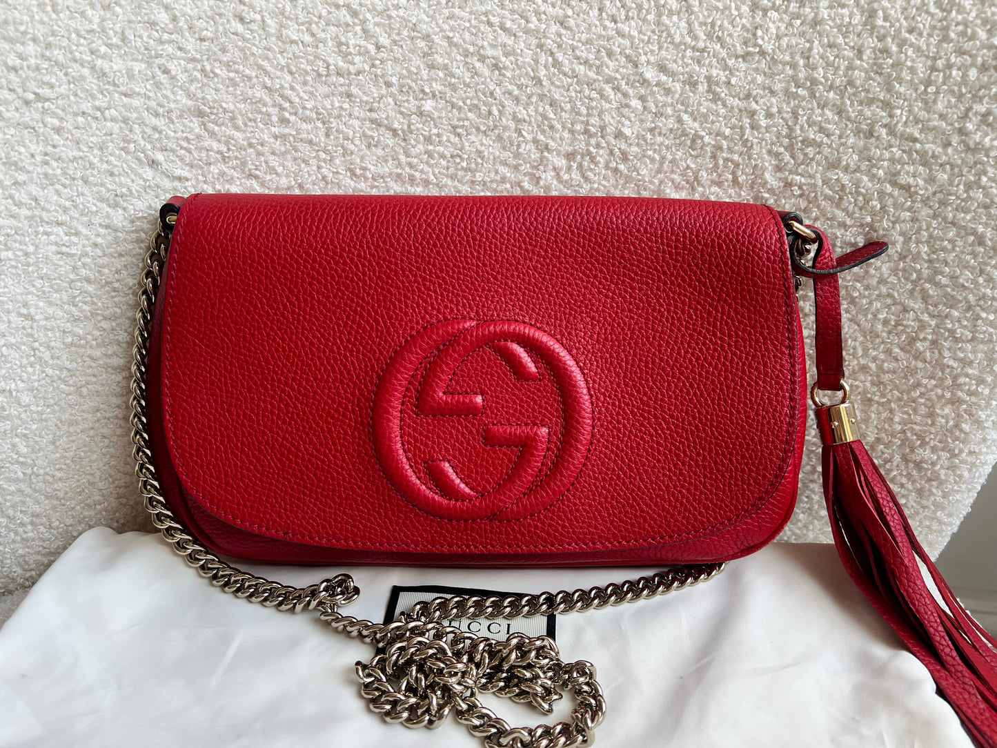 Gucci Red Soho Chain Crossbody Flap Bag