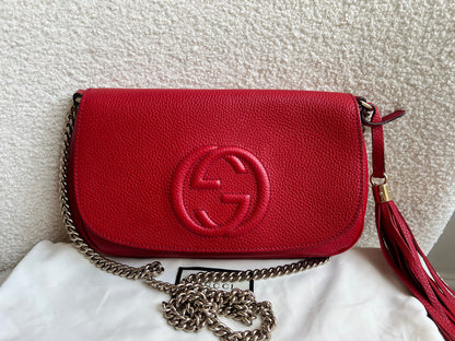 Gucci Red Soho Chain Crossbody Flap Bag