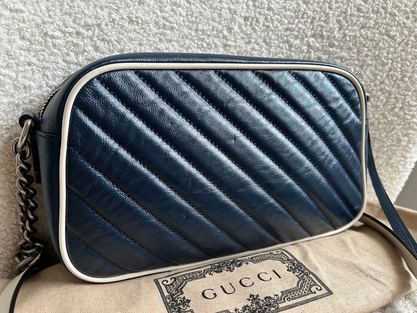 Gucci Torchon GG Navy Marmont Small Shoulder Bag