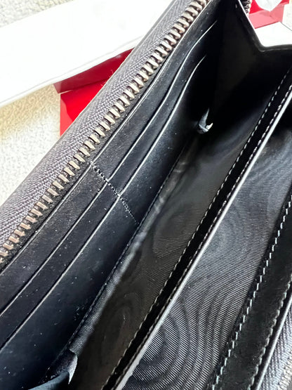Gucci Black Grey GG Canvas zip around wallet