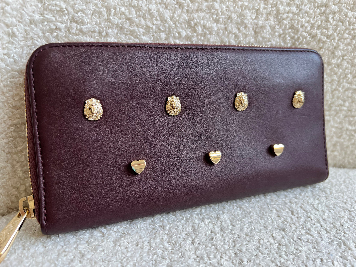 Mulberry Cara 'Lion & Heart Rivets' Zip Around Continental Purse in Oxblood Silky Calf