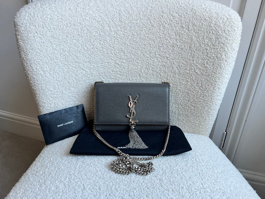 Yves Saint Laurent (YSL) Light Grey Small Kate Tassel (RRP £1,550)