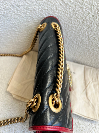 Gucci GG Black and Red Torchon Marmont Small Shoulder Bag