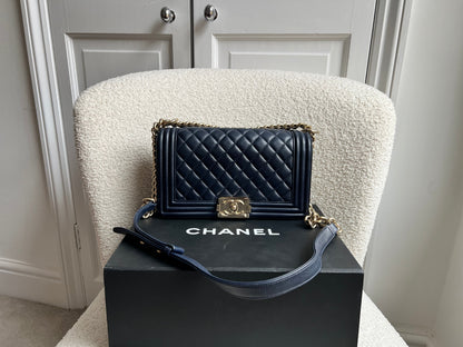 Chanel Navy Blue Lambskin Medium Boy Bag (RRP £5800)