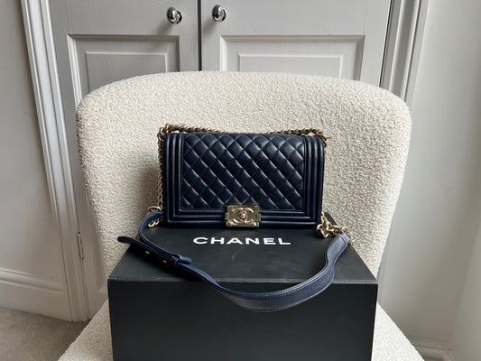 Chanel Navy Blue Lambskin Medium Boy Bag (RRP £5800)