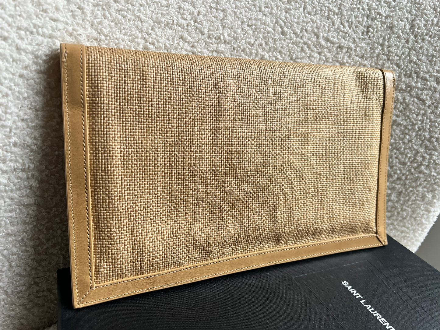 Yves Saint Laurent (YSL) Raffia Uptown Pouch Clutch (RRP £535)