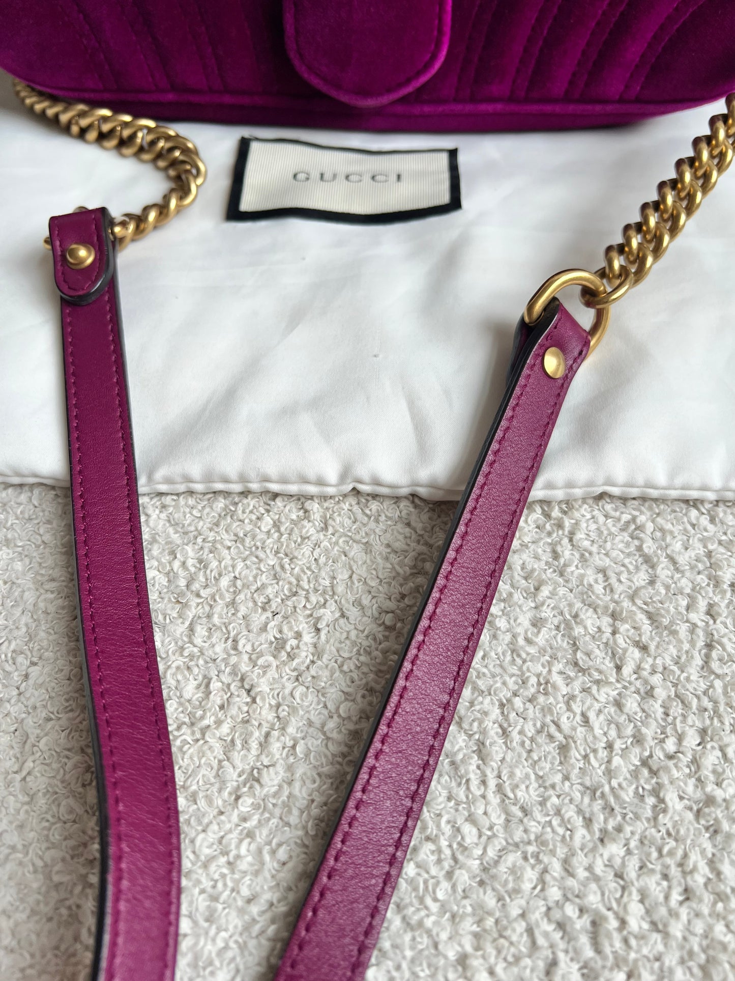 Gucci GG Fuchsia Velvet Marmont Small Shoulder Bag (RRP £1490)