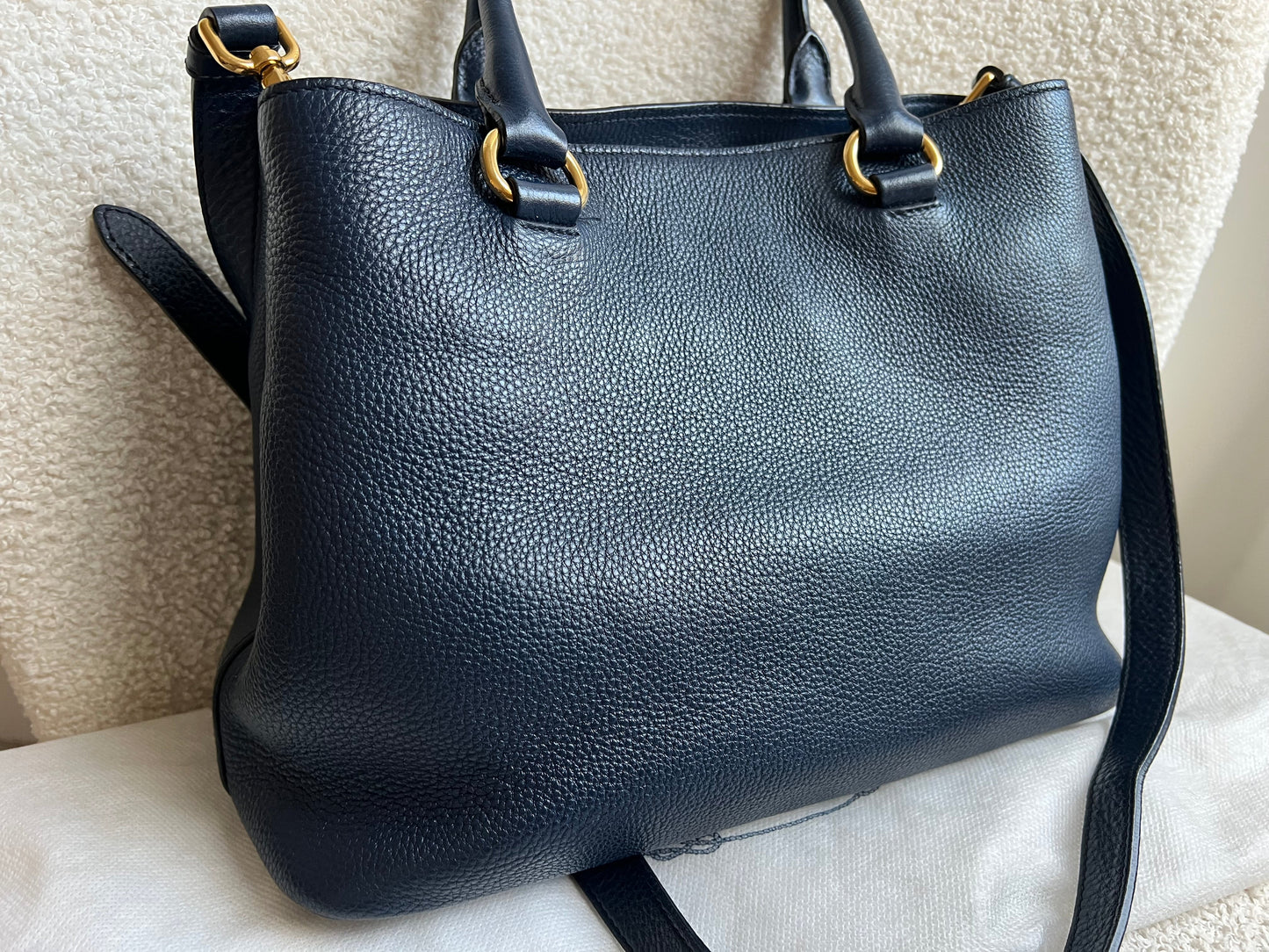 Prada Blue Vitello Daino Two Way Tote