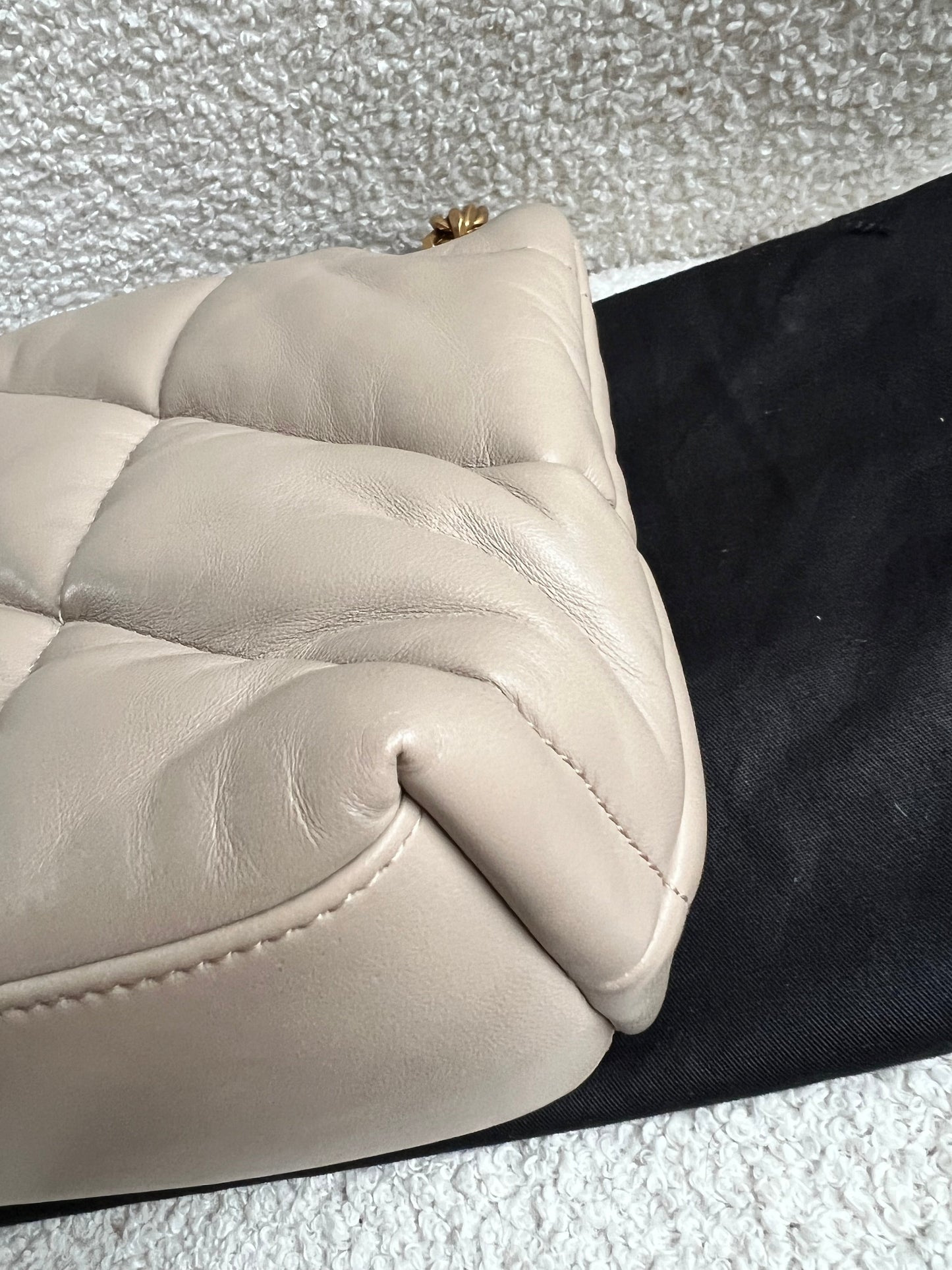 Yves Saint Laurent (YSL) Small Puffer in Beige Quilted Lambskin Gold Hardware (RRP £2,415)