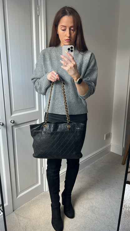 Chanel Vintage Black Lambskin Chain Tote with Gold Hardware