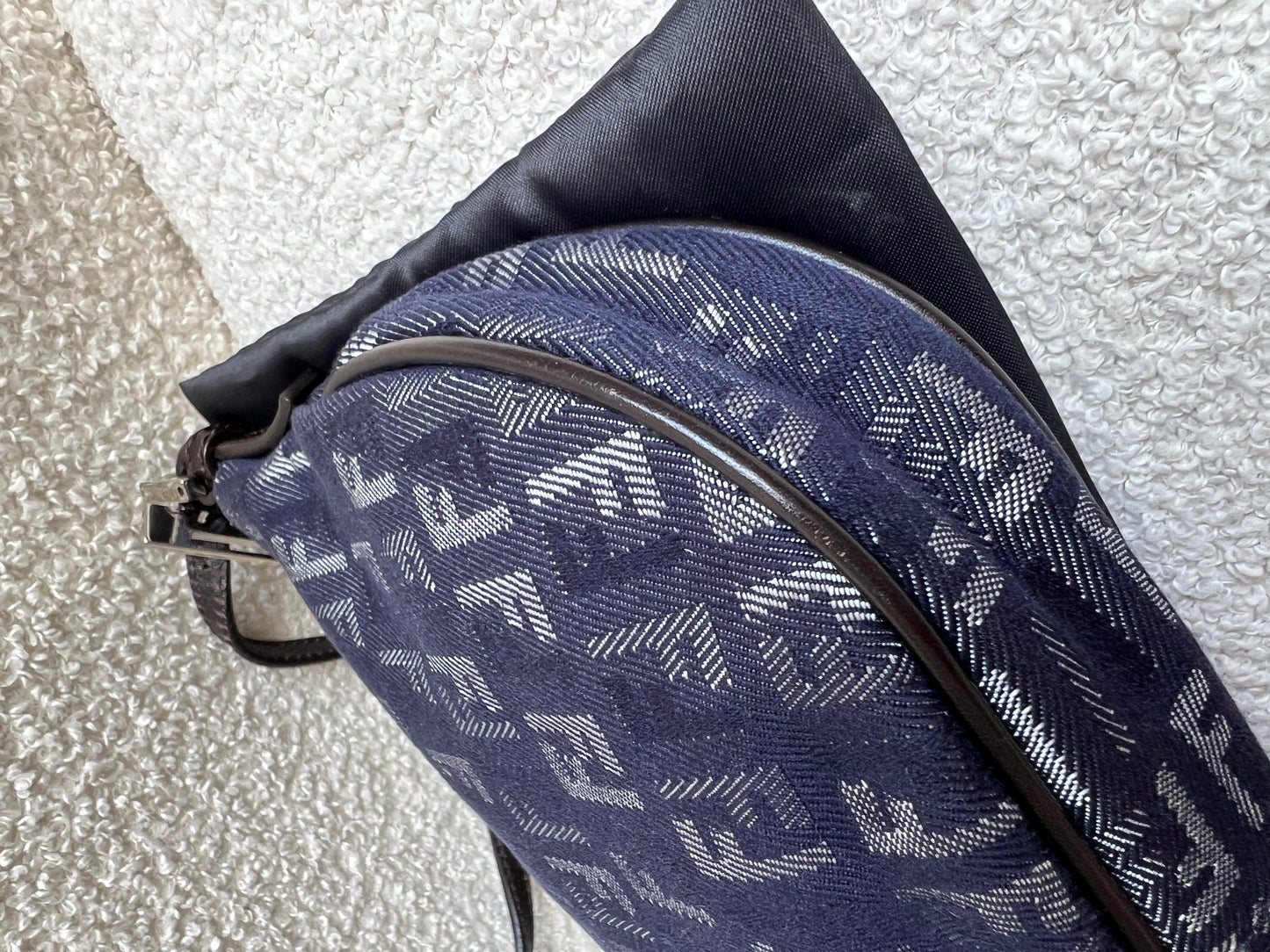 Fendi Denim Zucchino Canvas and Leather Shoulder Bag