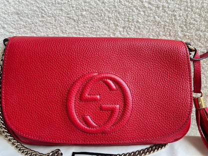 Gucci Red Soho Chain Crossbody Flap Bag