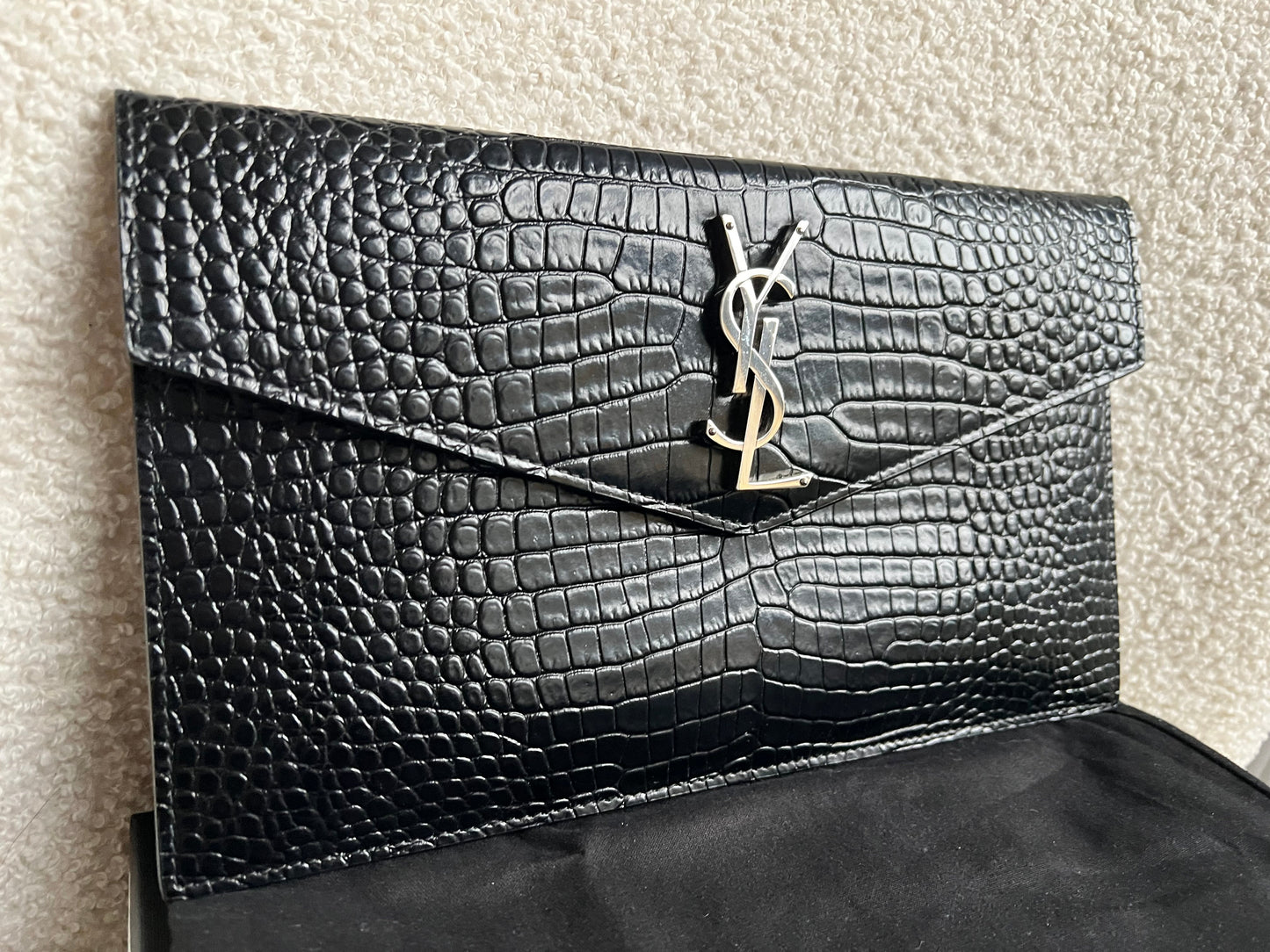 Yves Saint Laurent (YSL) Black Croc Uptown Pouch Clutch (RRP £580)