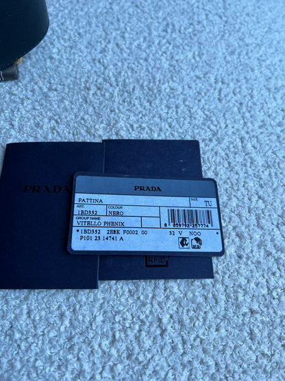 Prada Vitello Phoenix Black Small Leather Crossbody Bag Web Stripe Strap