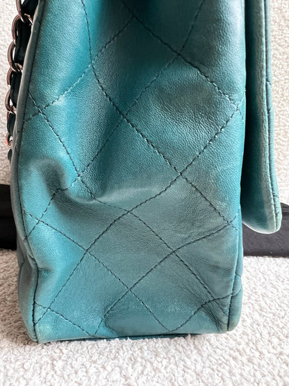 Chanel Maxi Single Flap in Teal Lambskin Silver Hardware