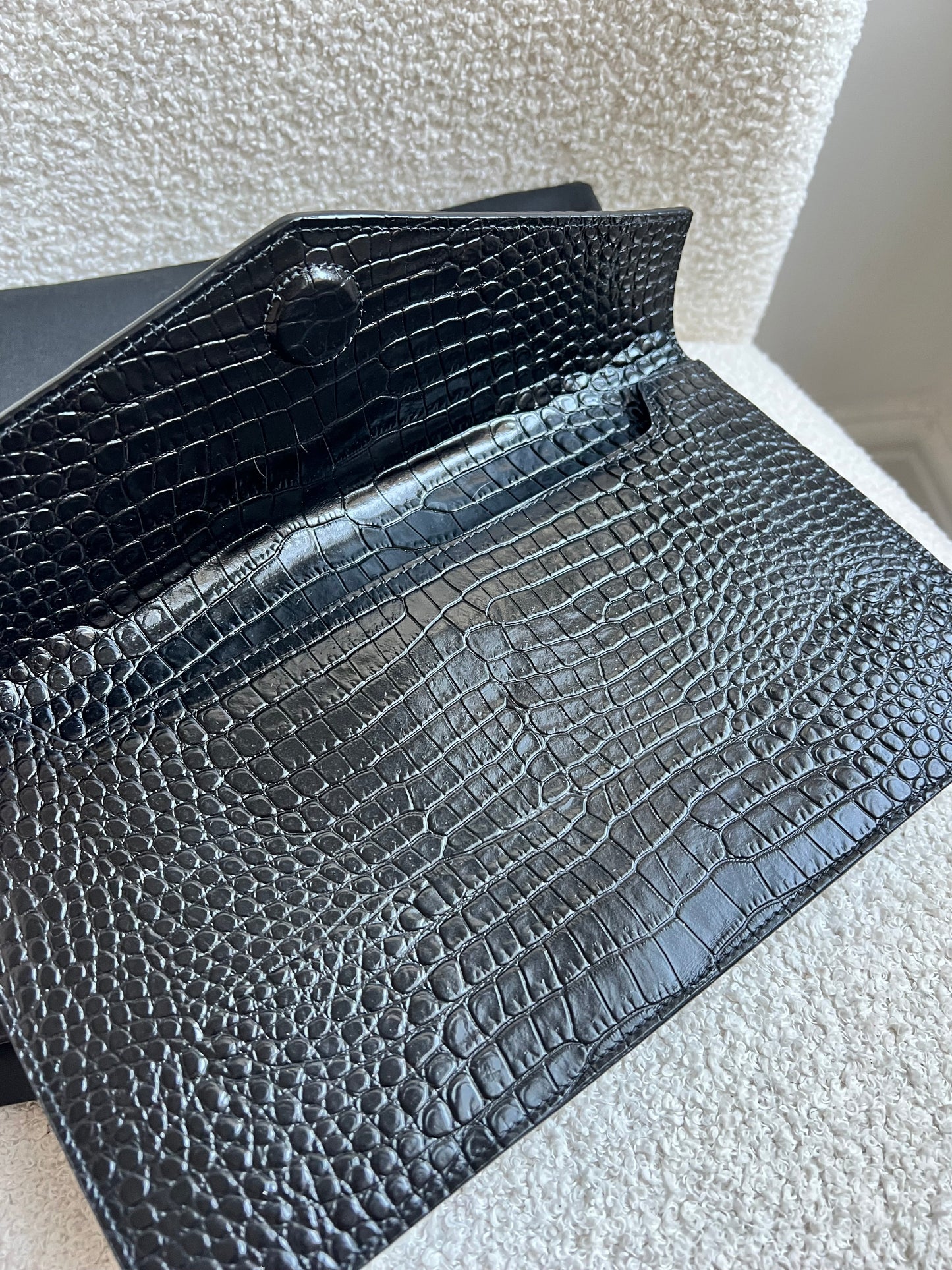 Yves Saint Laurent (YSL) Black Croc Uptown Pouch Clutch (RRP £580)