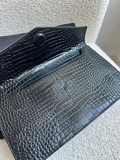 Yves Saint Laurent (YSL) Black Croc Uptown Pouch Clutch (RRP £580)