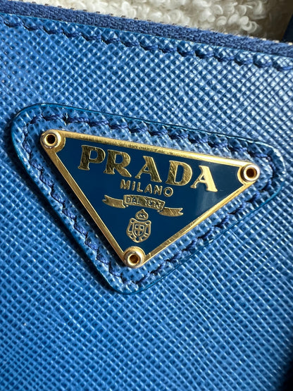 Prada Blue Saffiano Lux Leather Micro Double Zip Tote
