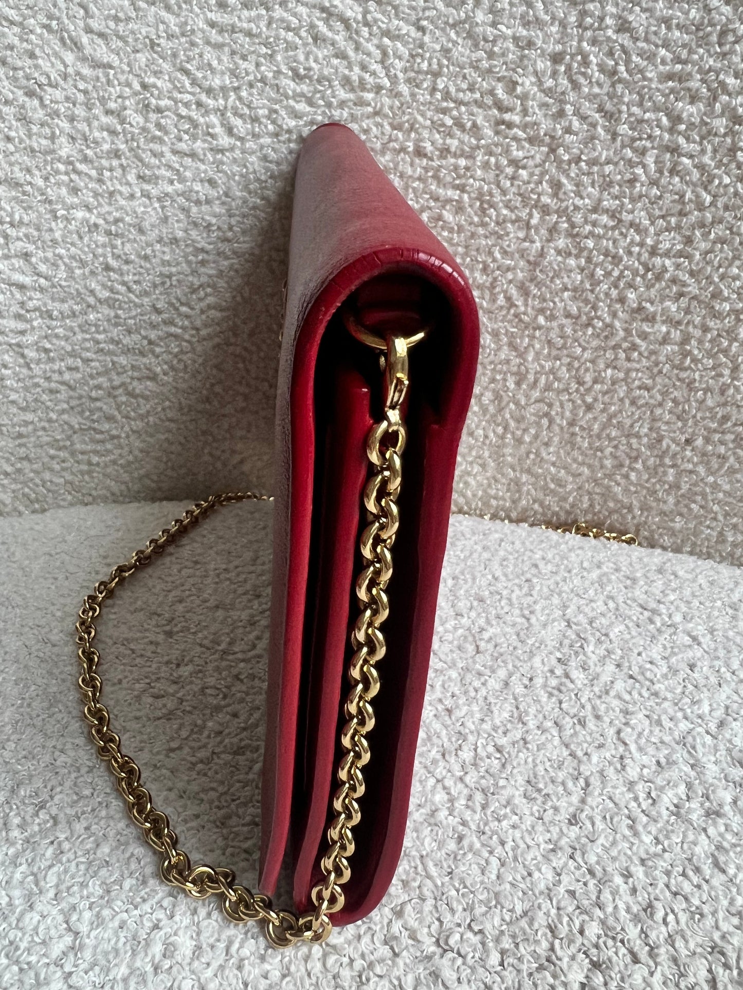 Yves Saint Laurent (YSL) Red Belle de Jour Chain Wallet Clutch