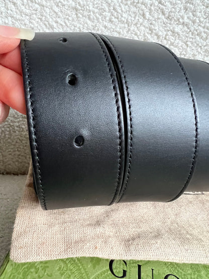 Gucci GG Marmont Black Wide Leather Belt with Shiny Gold Buckle (RRP £410)