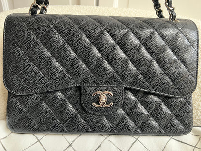Chanel Jumbo Double Flap in Black Caviar with silver hardware