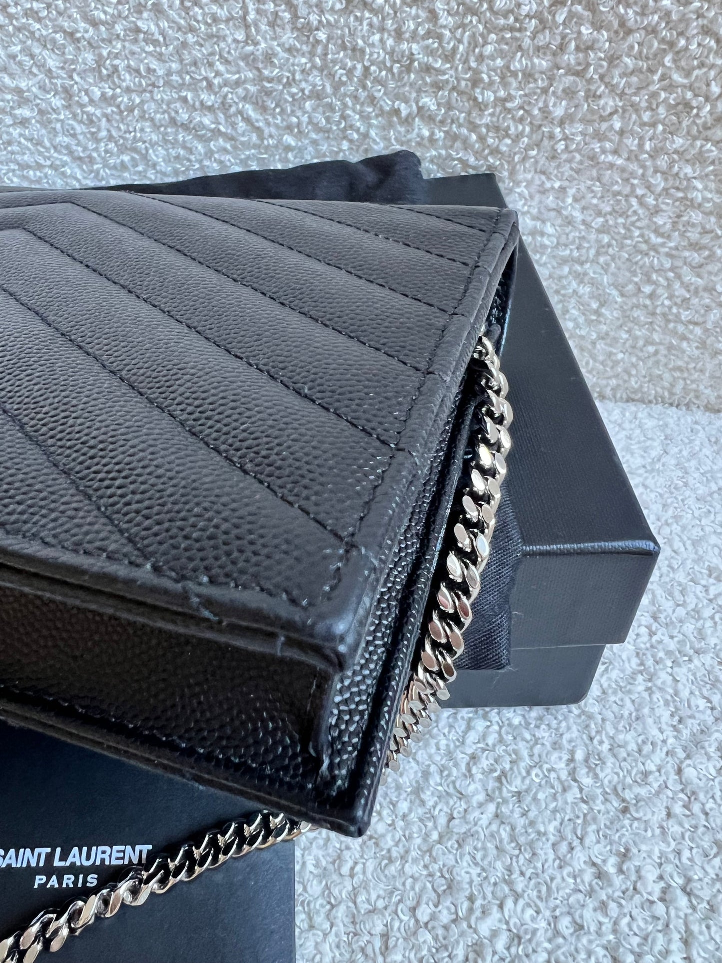 Yves Saint Laurent (YSL) Black Cassandra Envelope Chain Wallet (RRP £870)