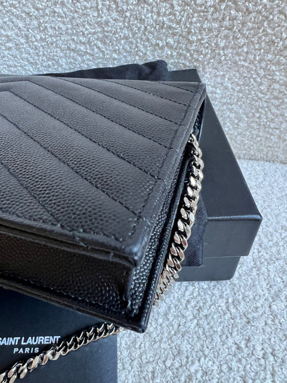 Yves Saint Laurent (YSL) Black Cassandra Envelope Chain Wallet (RRP £870)