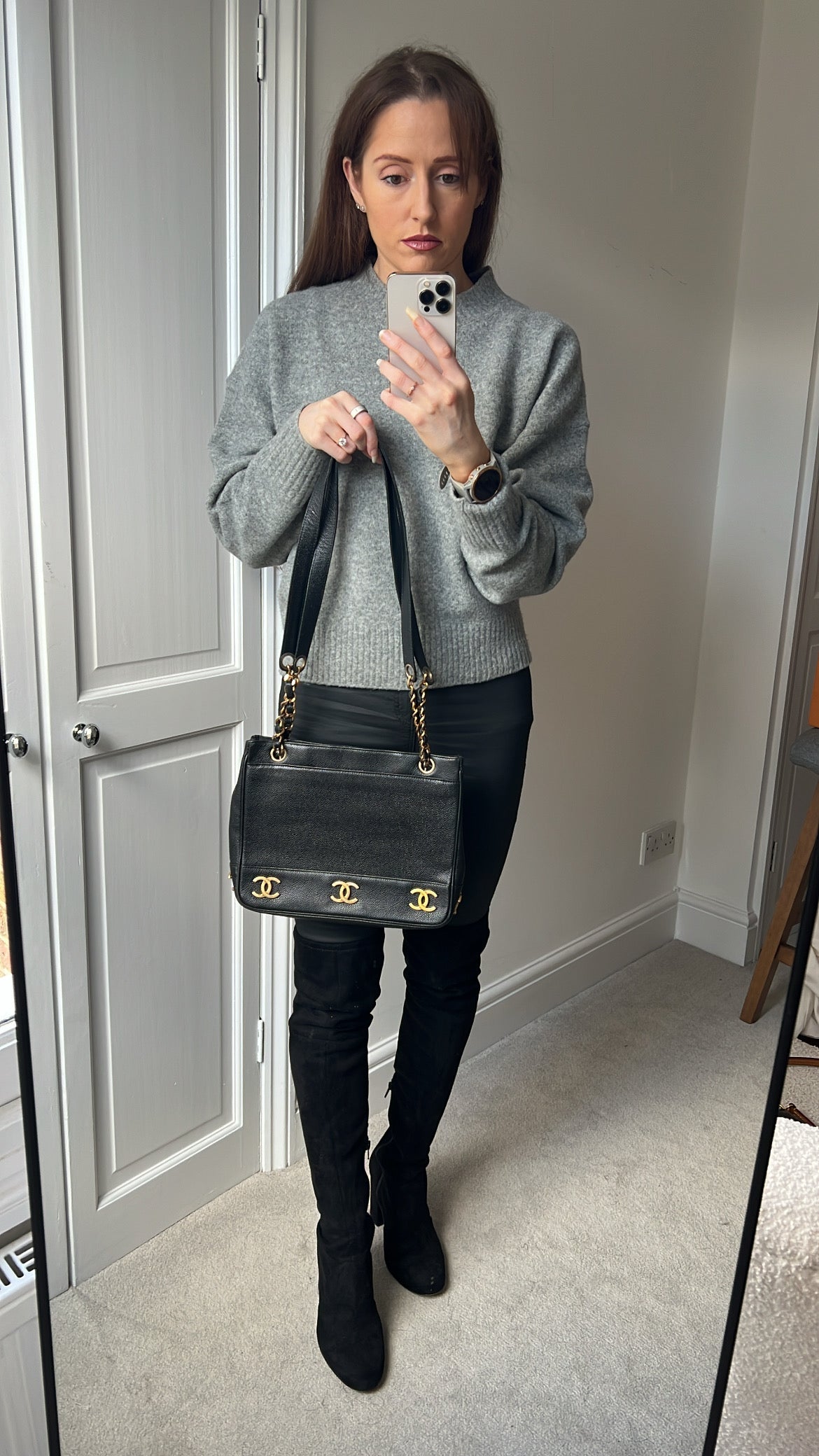 Chanel Vintage Black Caviar Chain Tote with 24k Gold Hardware