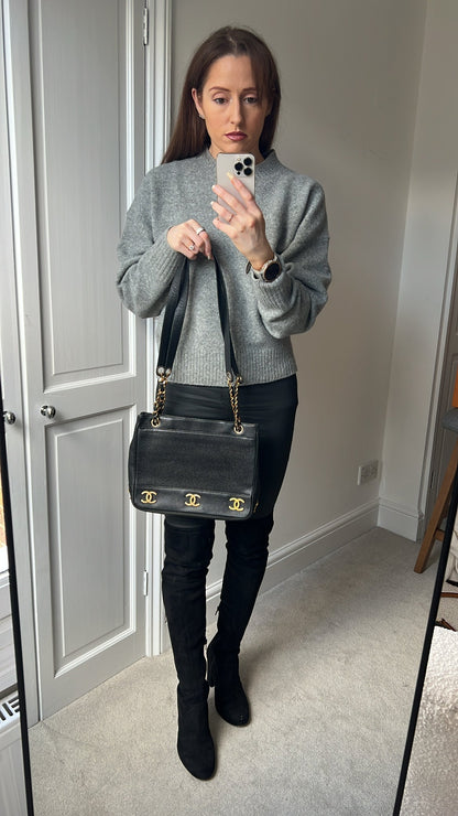 Chanel Vintage Black Caviar Chain Tote with 24k Gold Hardware