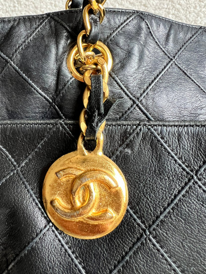 Chanel Vintage Black Lambskin Chain Tote with Gold Hardware