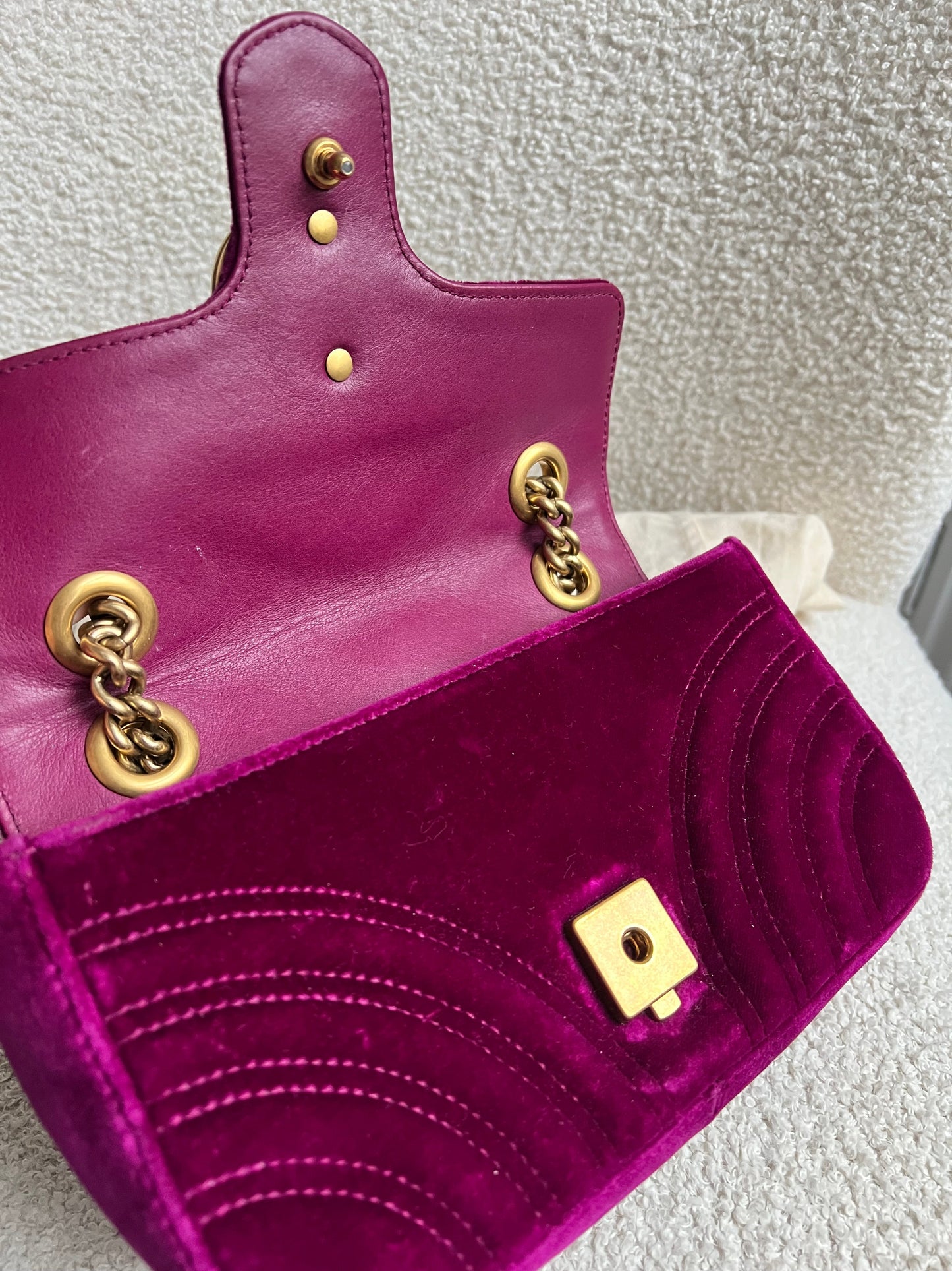 Gucci GG Mini Fuchsia Velvet Marmont Mini Shoulder Bag (RRP £1295)