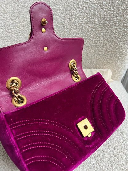 Gucci GG Mini Fuchsia Velvet Marmont Mini Shoulder Bag (RRP £1295)