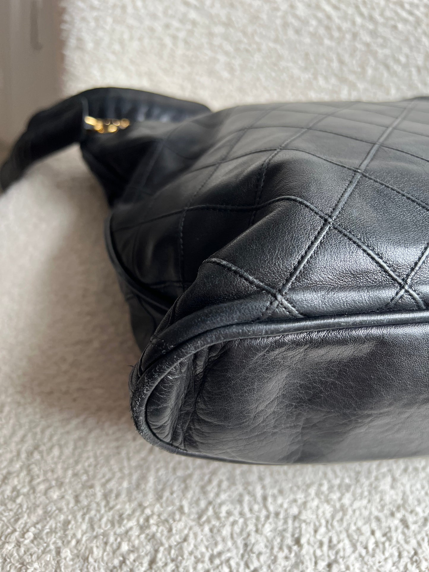 Chanel Vintage Black Lambskin Chain Tote with Gold Hardware