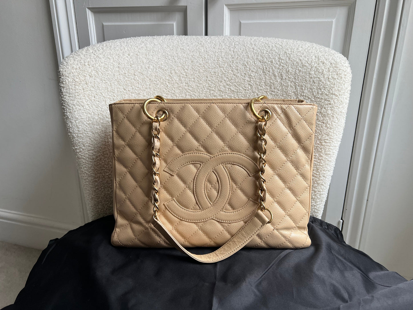 Chanel Beige Caviar Grand Shopper Tote gold hardware (GST)