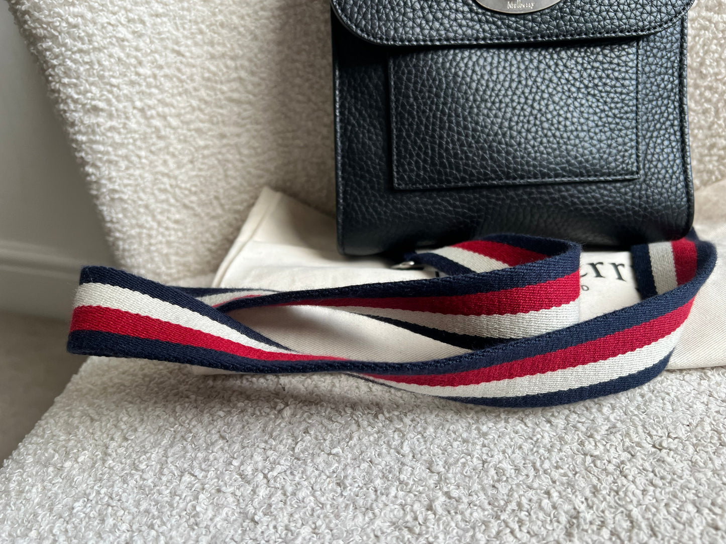 Mulberry Small Black Antony with striped strap