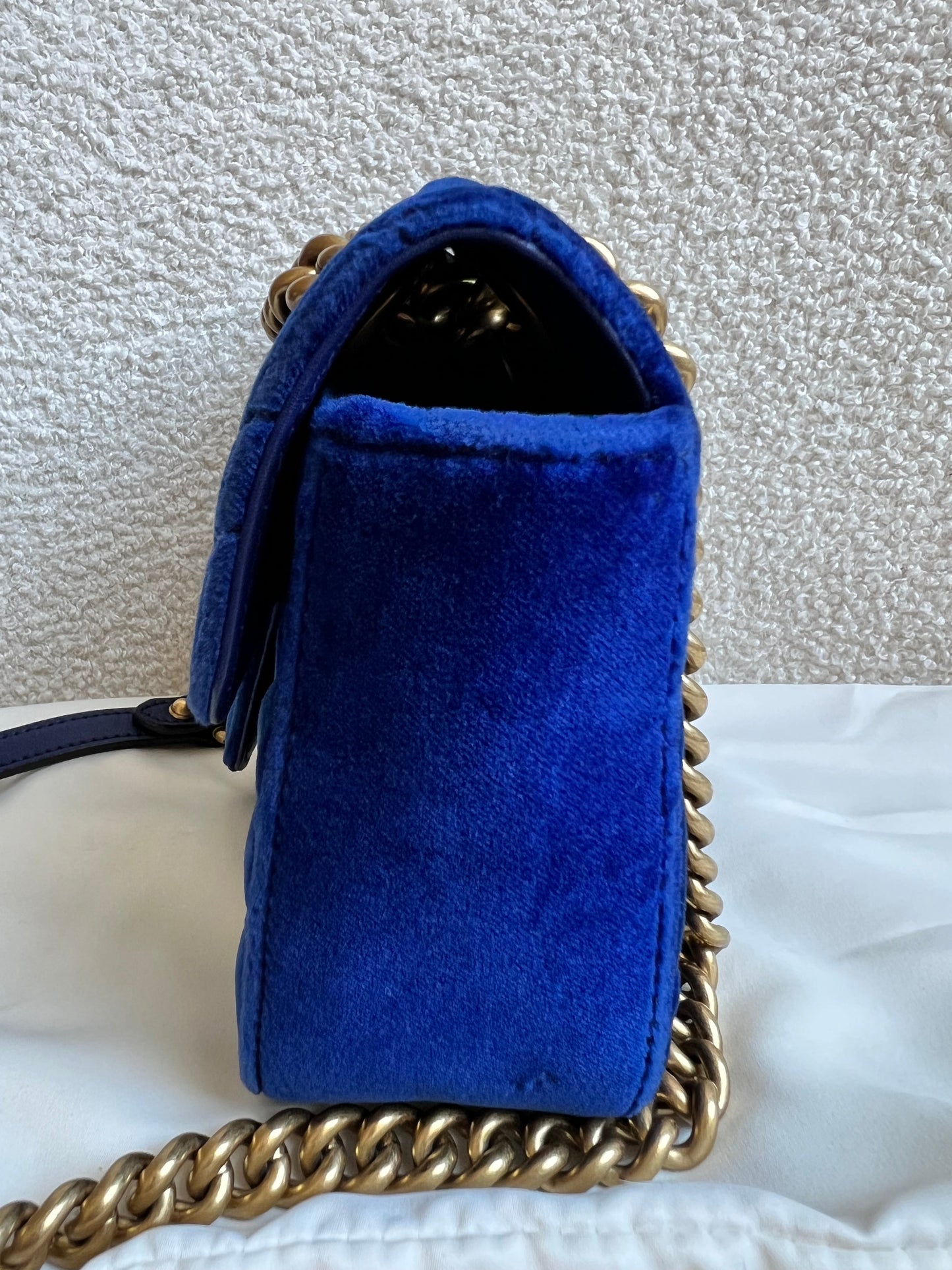 Gucci GG Blue Mini Velvet Marmont Mini Shoulder Bag