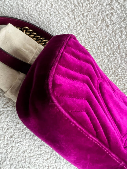 Gucci GG Mini Fuchsia Velvet Marmont Mini Shoulder Bag (RRP £1295)