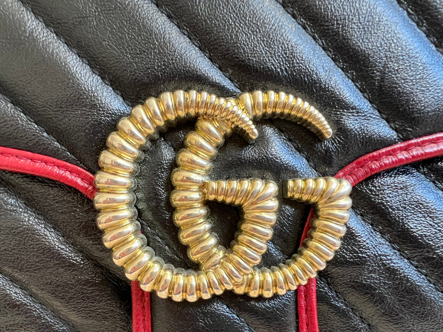 Gucci GG Black and Red Torchon Marmont Small Shoulder Bag