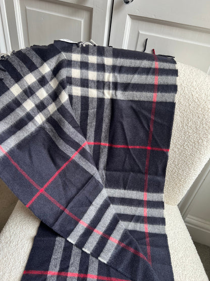Burberry Classic Check Navy Cashmere Scarf (RRP £435)