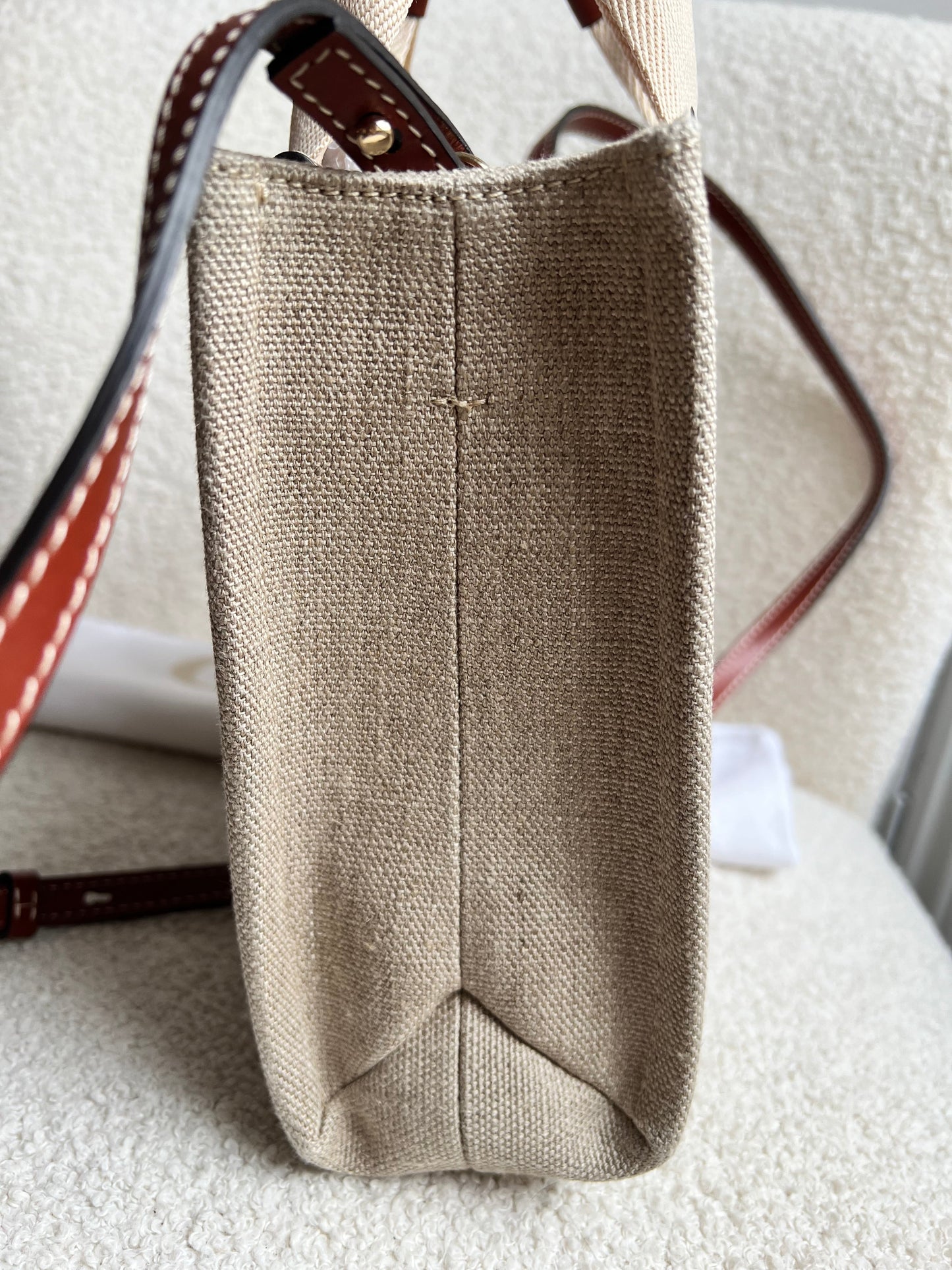 Chloe Small Soft Tan Linen Woody Tote Bag (£890)