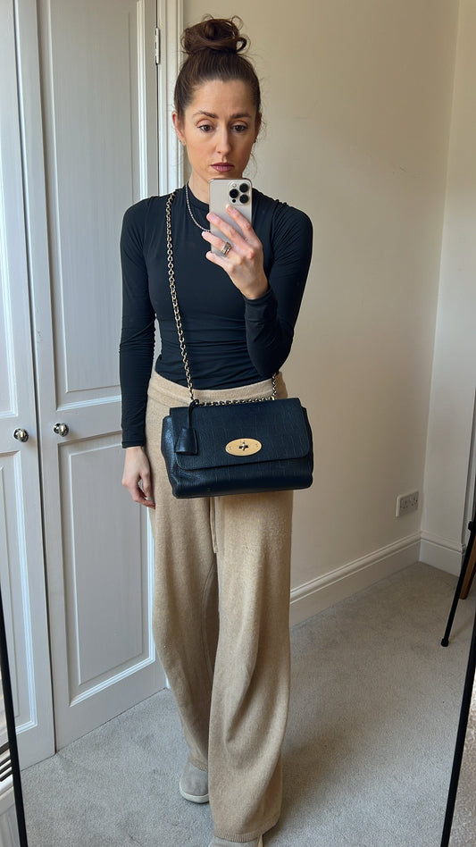 Mulberry Midnight Croc Medium Lily with Gold Hardware