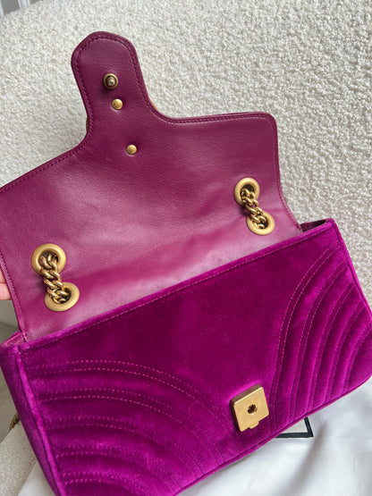 Gucci GG Fuchsia Velvet Marmont Small Shoulder Bag (RRP £1490)