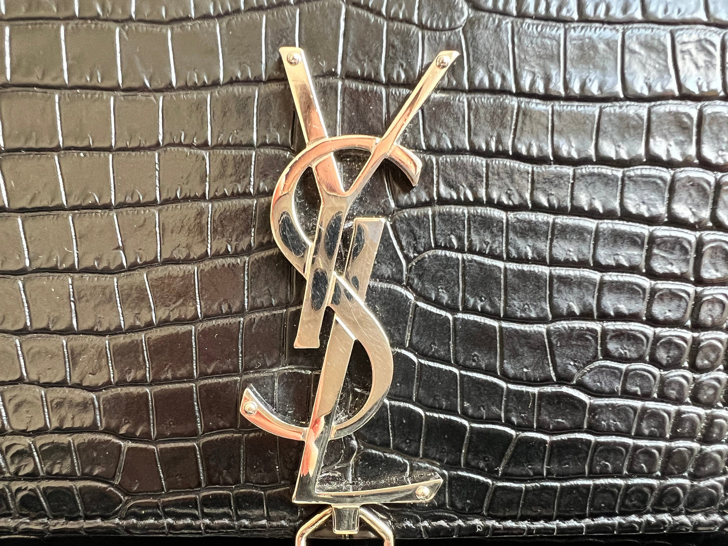 Yves Saint Laurent (YSL) Black Croc Small Kate with Silver Hardware (RRP £1,925)