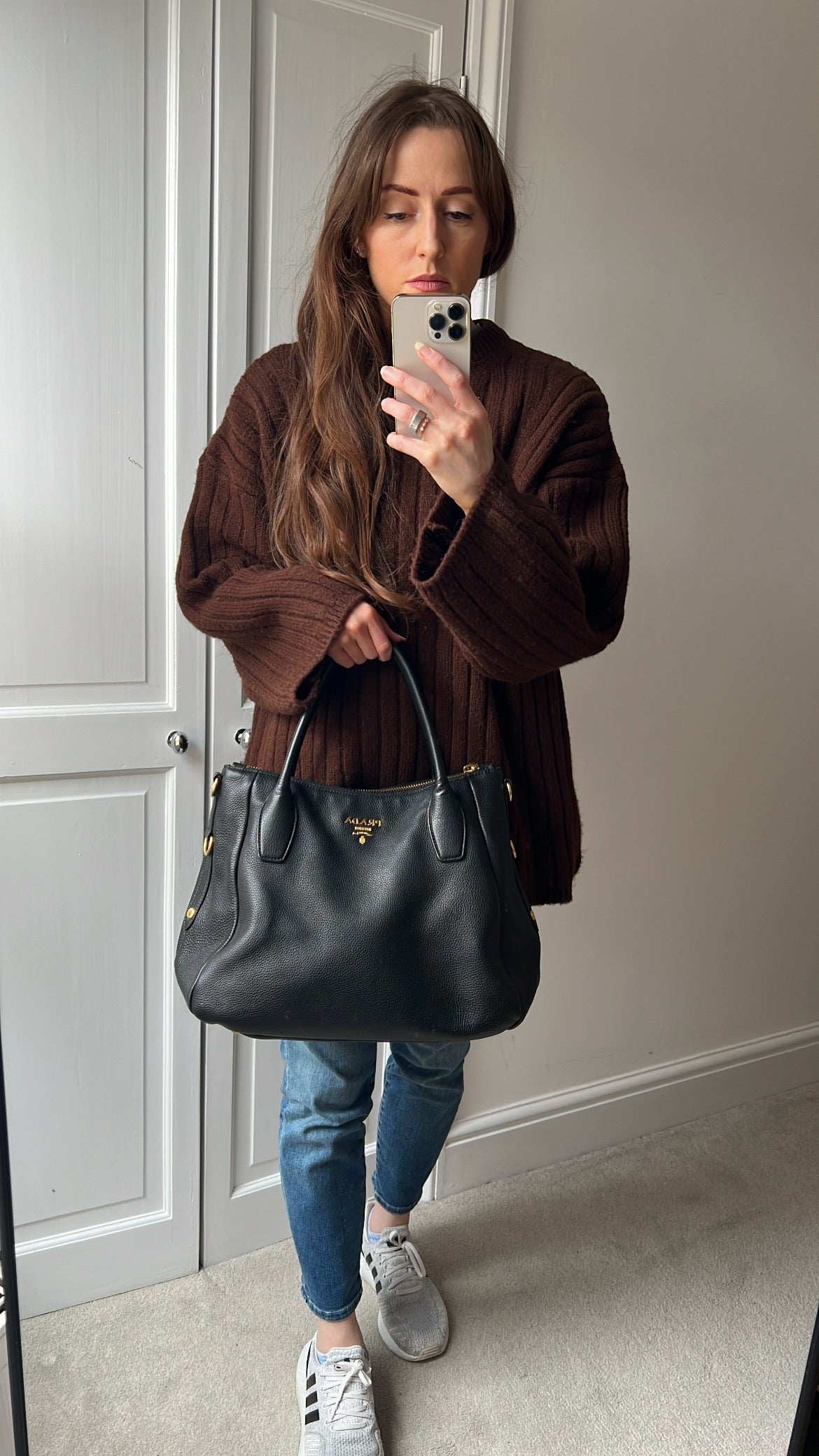 Prada Black Vitello Daino Leather Sacca 2 Manici Hobo Bag