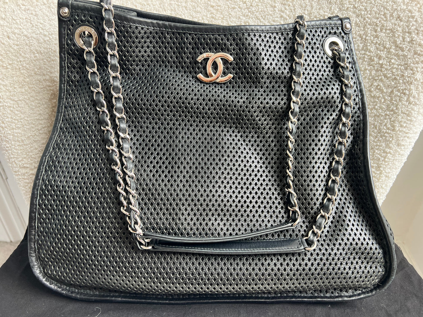 Chanel Black Perforated Up in the Air Tote Retro